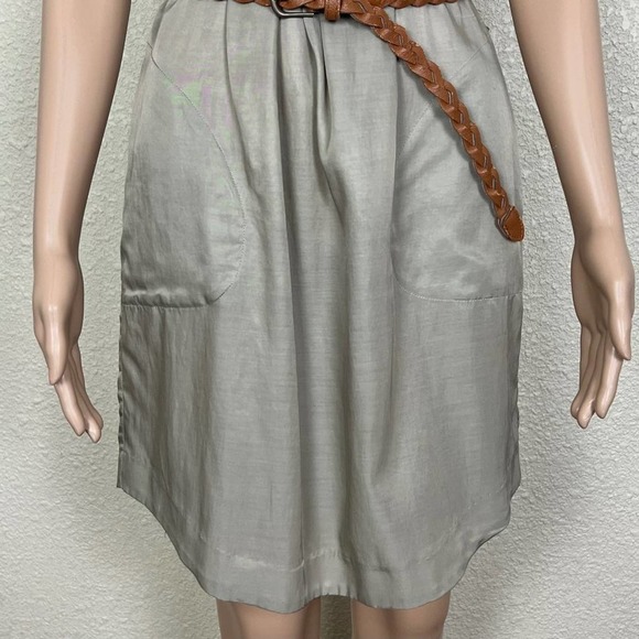 Ali Ro Womens Pleated Shirt Dress size 2 Khaki Taupe Ruffle Sleeve Knee Length - Picture 10 of 12